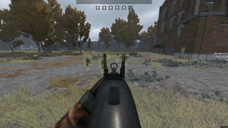 Visible check in the scope: hostile marked red, ally marked green